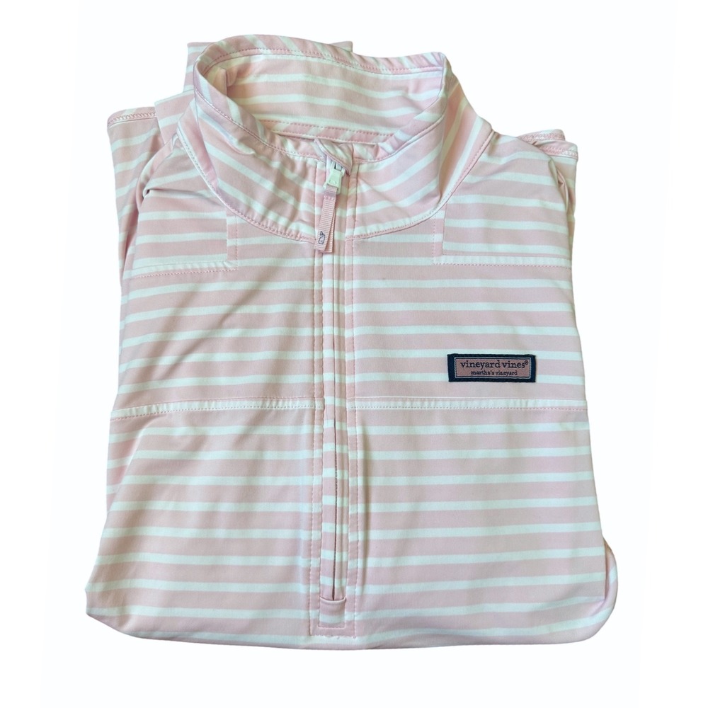 Vineyard Vines Womens Shep Shirt Pink White Striped Quarter Zip Pullover Large - Picture 4 of 12